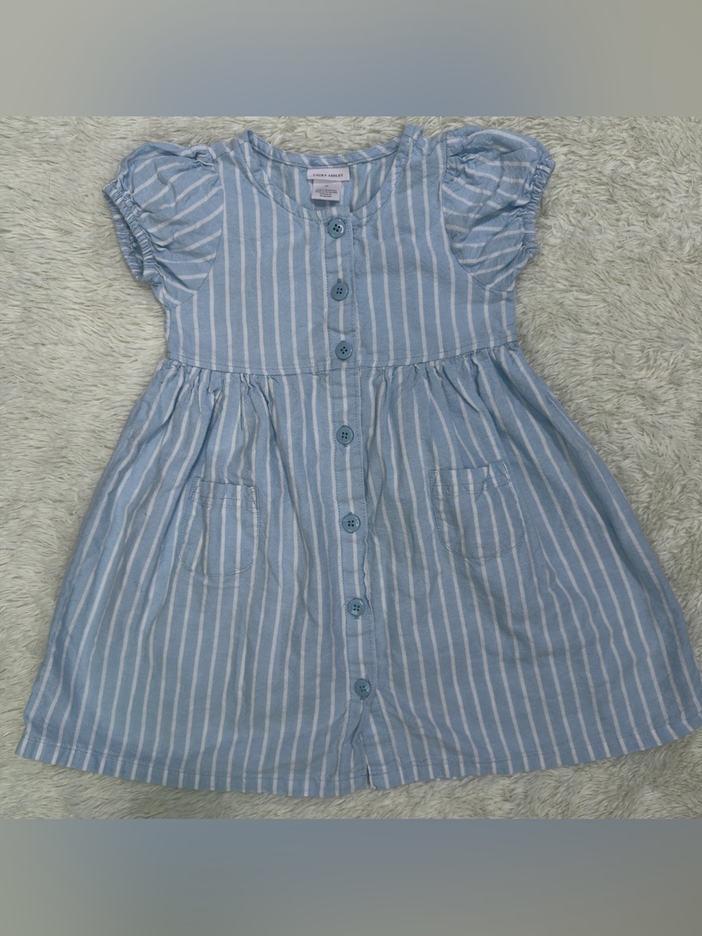 Laura Ashley Light Blue and White Striped Button-Front Kids Dress